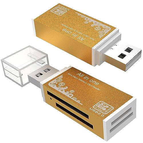 Micro SD Card Reader, 4-in-1 SD Card Reader to USB Adapter, Memory Card Reader for MS Duo/Pro, M2 Card, SDXC, SDHC, MMC, RS-MMC, Micro SDXC, Micro SDHC and TF Card (2Pack Gold) - color: Gold, size: 2Pack