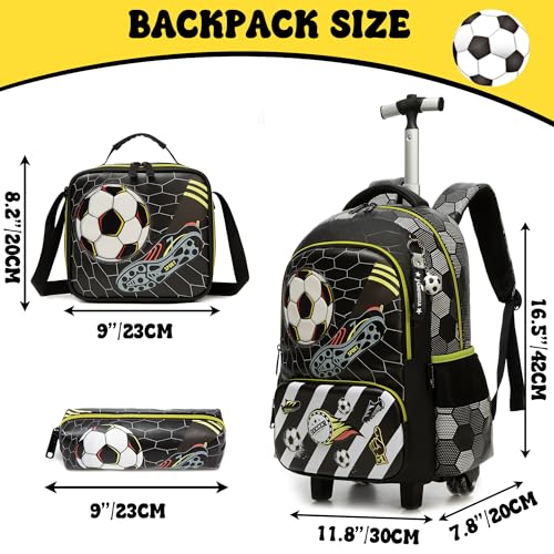 Meetbelify Kids Football Rolling Backpack with Wheels for Elementary Preschool Students Boys Travel Luggage Carry on Backpack for Boys Ages 6-8 - color: 02 Football