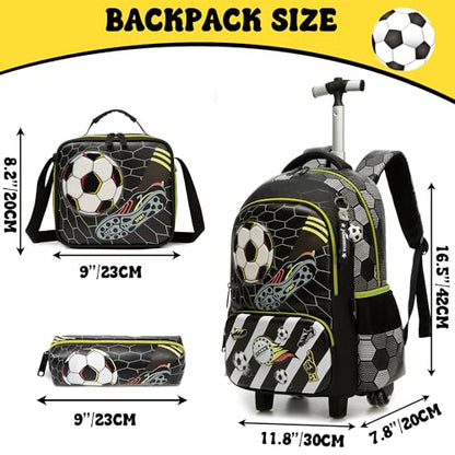 Meetbelify Kids Football Rolling Backpack with Wheels for Elementary Preschool Students Boys Travel Luggage Carry on Backpack for Boys Ages 6-8 - color: 02 Football