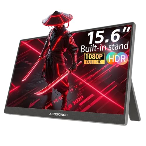 Portable Monitor 15.6" 1080P FHD IPS Display, 60Hz Ultra-Slim USB/Type-C/Mini HDMI Travel Monitor with Kickstand, Screen Extender for Laptop, Mac, Phone, PS, Xbox, Switch Gaming