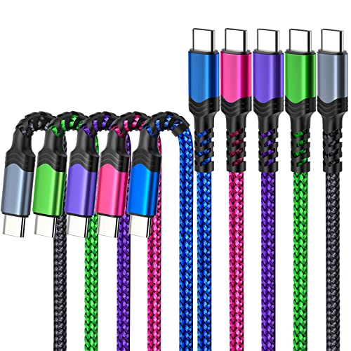 USB C to USB C Cable 60W, [6ft,5Pack] Braided Type C Fast Charging Cord | Compatible with iPhone 17 16 15 Pro Max MacBook iPad Air5 Galaxy S26 S25 Ultra S24 S23 A17 A16-Green,Purple,Pink,Blue,Black - color: Blue, Green, Purple, Pink, Black, size: 6 Feet