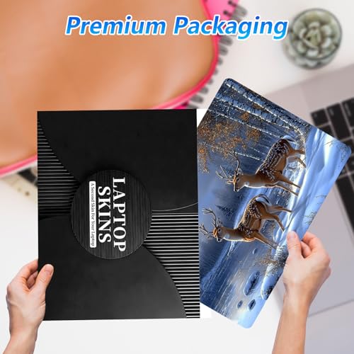 Universal Laptop Skin Sticker Decal with 2 Wrist Pad Skins, Waterproof Scratch Vinyl Cover for 11–15.6 Inch MacBook, HP, Dell, Lenovo, Cutable & Reusable,Winter Deer Snow Scene - color: Winter Deer Snow Scene