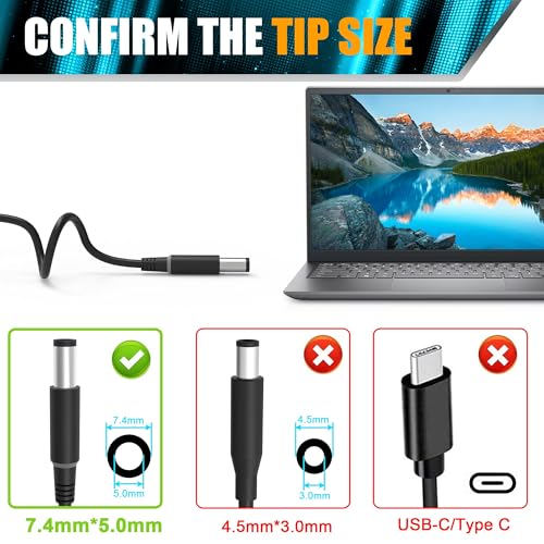 BULL-TECH Replacement for Dell 130W 7.4mm Tip AC Adapter Charger PA-4E LA130PM121 DA130PE1-00 JU012 CM161 Inspiron 15 7000 7559 G3 G5 Charger d6000 Docking Station Laptop Power Cord - size: 130W