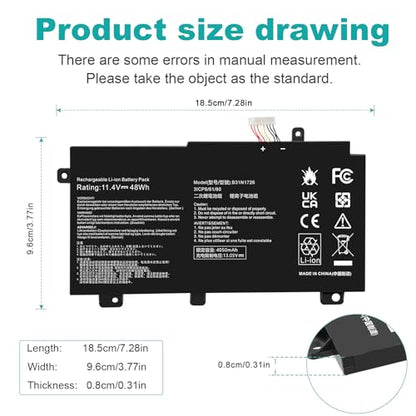 B31N1726 Laptop Battery for Asus FX80 FX80G FX80GD FX80GE FX80GM FX86 FX86FE FX86FM TUF FX504 FX504GE FX504GM FX505 FX505DT FX505DY FX505GE FX505GD FX505GM FA506IU A17 FA706II B31BNEH B31BN91 A41LK9H - size: 7.28*3.77*0.31inch B31N1726