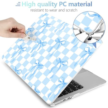MEEgoodo Case for M5/M4/M3/M2 MacBook Air 13 inch Case 2026 2025 2024 2022, Fit Model A3449/A3240/A3113/A2681, Laptop Hard Shell Compatible with MacBook Air 13.6-inch, Blue&White Checkers&Bows - color: Blue&White Checkers&Bows