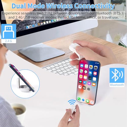 Mini Bluetooth Wireless Mouse Dual Mode Finger & Ring Touchpad Design, Rechargeable with Charging Case for PC, Laptops, Tablets & Smartphones – Ideal for Remote Control, Page Turning,Travel (White) - color: White