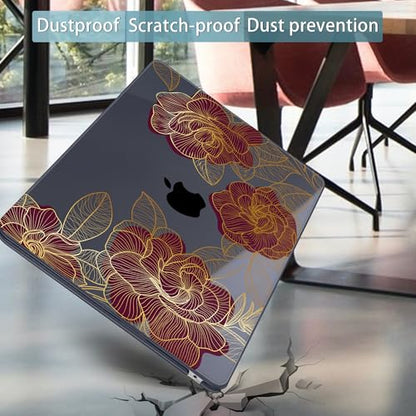 Mektron for 2026/2025/2024/2023 MacBook Air 15 INCH M5 A3448 /M4 A3241 /M3 A3114 /M2 A2941 Case, Printed Plastic Hard Shell Cover with 15.3" Liquid Retina Display Touch ID, Golden Rose - color: Golden Rose