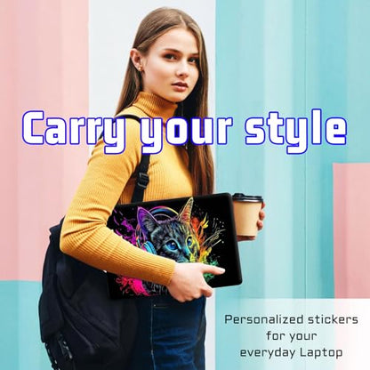 Universal Laptop Skin Sticker Decal, Compatible with MacBook HP Dell Lenovo 12"-15.6", Reusable Vinyl Notebook Cover 3PCS Set, High-Recognition Film-Colorful Cat with Headphone - color: Colorful Cat with Headphone
