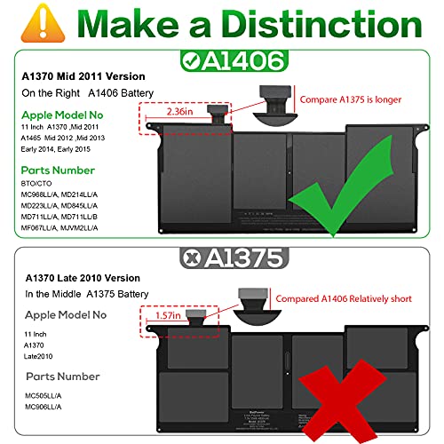 Fancy Buying A1406 Laptop Battery for MacBook Air 11'' A1370 (Mid 2011) and A1495 A1465 (Mid 2011 2012 2013 Early 2014 2015 Version) - Not for A1370 (2010) - size: 12.19*7.27*0.24inch A1406