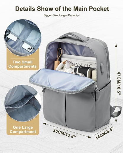 Laptop Work Backpack for Women - 15.6 Inch Laptop Compartment, Lightweight Waterproof Large Travel Backpack for College, Nurse & Teacher, Grey - color: Model a Grey