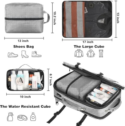 VECKUSON 50L Carry-On Backpack, TSA Approved for Flights, Extra Large Gaming & Travel Laptop Bag with USB Charger, 3 Packing Cubes, RFID Anti-Theft, Heavy Duty Weekender for Men & Women - color: Grey