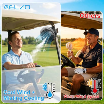 ELZO 12000mAh Clip on Fan, USB Desk Fan Rechargeable with Spray function | Hanging Hook & Magnetic & LED Light, Clip Fan Quiet 360° Rotation Portable for Desktop Stroller Office Tent Car RV