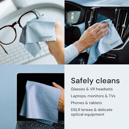 Elite Tech Gear Large Microfiber Cleaning Cloth (13-Pack) - 1-pc 12" x 12" and 12-pc 6"x7" - Glasses Cleaning Cloth for TV Screens, Camera Lenses and Tablets (Blue) - color: Blue, size: 12'' x 12'' (Pack of 13)