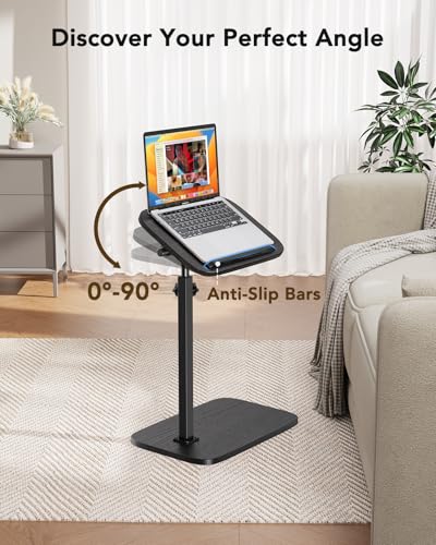 HUANUO TV Tray Table, Adjustable Height TV Tray with 360° Swivel & 90° Tilt, Sturdy Side Table with Anti-Slip Bar for Laptop, Eating, Space-Saving Side Table for Couch, Bedside, Living Room (Black) - color: Black