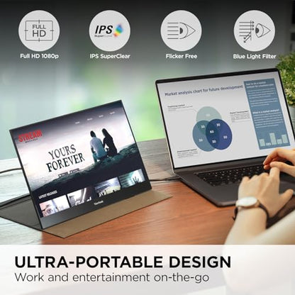 ViewSonic VX1655 16 Inch 1080p Portable Monitor for Laptop, IPS Display | USB C, Mini HDMI, Tripod Mount, Dual Speakers, Built In Stand, Laptop, Mac, PCs, Home Office, 60W Charging, Anti Glare Travel - style: 1080p