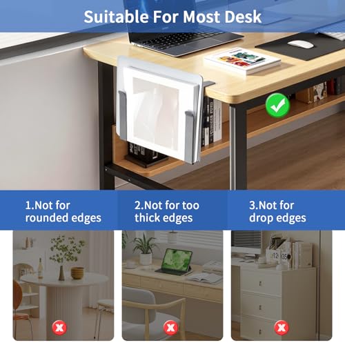 LUKETURE Adjustable Side Laptop Mount, No Drill Laptop Holder, Under Desk Storage, Clamp-On Laptops Stands, Desk Side Mount for Laptops, Mac mini, Keyboard with Anti-Scratch Silicone - color: Silver