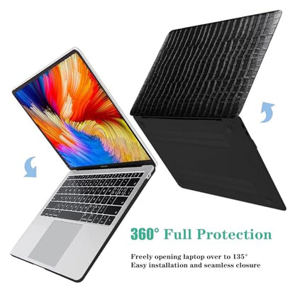 DTangLsm for MacBook Air 13 inch Case M5 2026-2022 M4 M3 M2 A3449 A3240 A3113 A2681, Crocodile Alligator Skin Luxury Textured Leather Hard Logo Cutout Case for MacBook Air 13.6+Keyboard Cover, Black - color: # Crocodile Skin Black