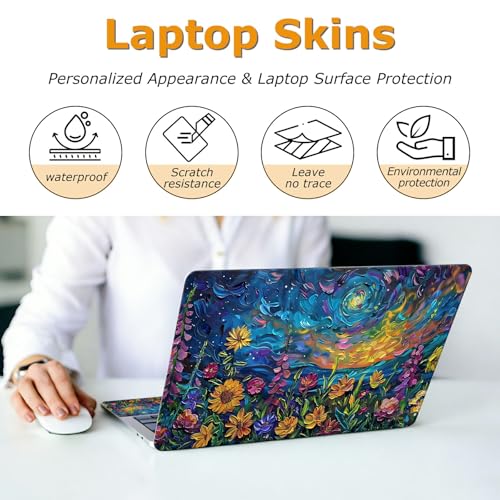 Universal Laptop Skin Sticker with 2 Wrist Pad Decals, 3-Piece Removable Vinyl Laptop Cover, Oil Painting Sunflower Waterproof Anti-Scratch, Easy-Trim Fit for 13.3" 14" 15.6" Laptops - color: Oil Painting Sunflower