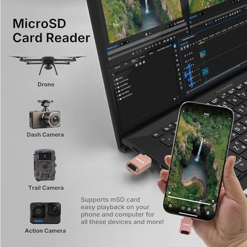 Micro SD Card Reader for iPhone 17/16/15, iPad, Android, Mac, PC, Laptop, USB C Memory Card Reader Adapter, Auto Photo Backup, Apple MFi Photo Stick Phone Drive iXflash Q mini w/Free App Pink - color: Pink