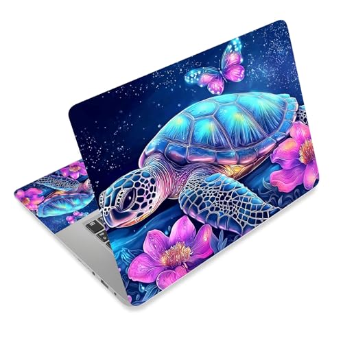 Aesthetic Laptop Skin Cover,12-15.6 Inch Universal Vinyl Sticker Decal,Waterproof Scratch-Resistant Notebook Wrap,Removable Residue-Free Protector,Cosmic Turtle Flowers - color: Cosmic Turtle Flowers