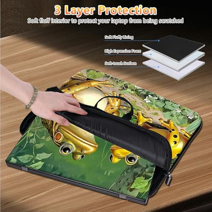 10 inch Laptop Sleeve with Laptop Skin Sticker Set – Slim Protective Case with Smooth Zipper, Lightweight Tablet & Notebook Sleeve for Travel & Daily Carry, Frogs - color: Frogs, size: 10 inch