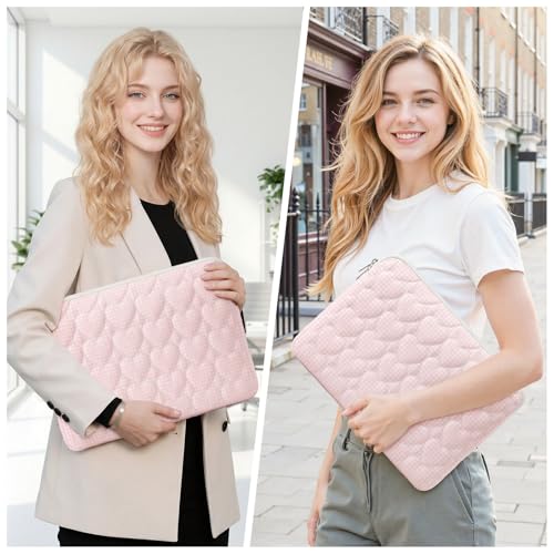 13-14 inch Cotton Quilted Laptop Sleeve for Women, Aesthetic Puffy Laptop Case Carrying Bag Compatible with MacBook Air/Pro 13/Pro 14, Soft Computer Liner Bag (Pink Gingham, 13.3inch) - color: Pink Gingham, size: 13.3 inch