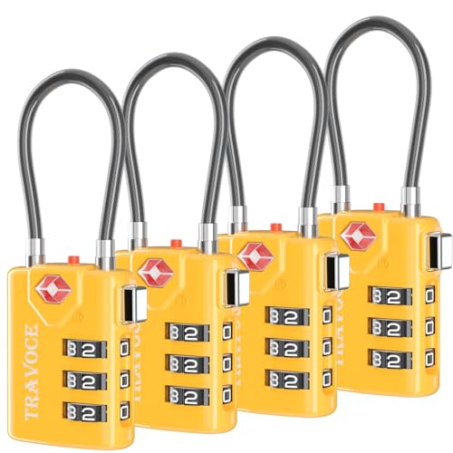 Search Alert TSA Approved Travel Combination Luggage Cable Locks for Suitcase, Gym Locker,Toolbox,Backpack 1,2,4,6 &10 pk (Yellow 4 Pack) - color: Yellow 4 Pack