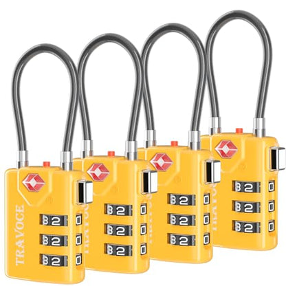 Search Alert TSA Approved Travel Combination Luggage Cable Locks for Suitcase, Gym Locker,Toolbox,Backpack 1,2,4,6 &10 pk (Yellow 4 Pack) - color: Yellow 4 Pack