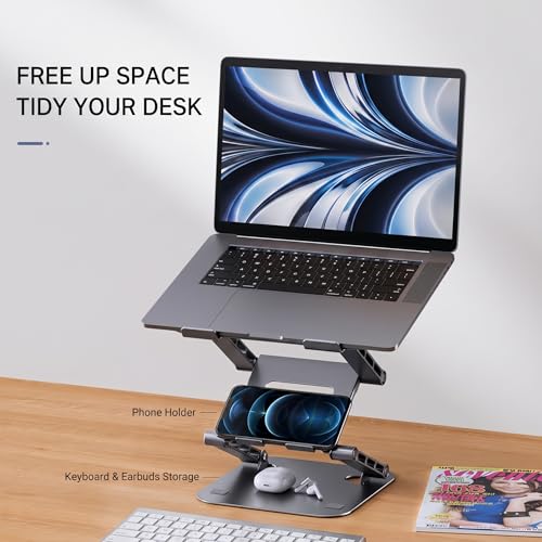 3-Tier Height-Adjustable Laptop Stand, All-Metal Dual-Bar Anti-Slip Heat-Dissipating Notebook Stand for MacBook Pro/Air (10-17"), Tablet, Gaming, Office, Home, Drawing - Silver - color: B. 3-Tier, Silver