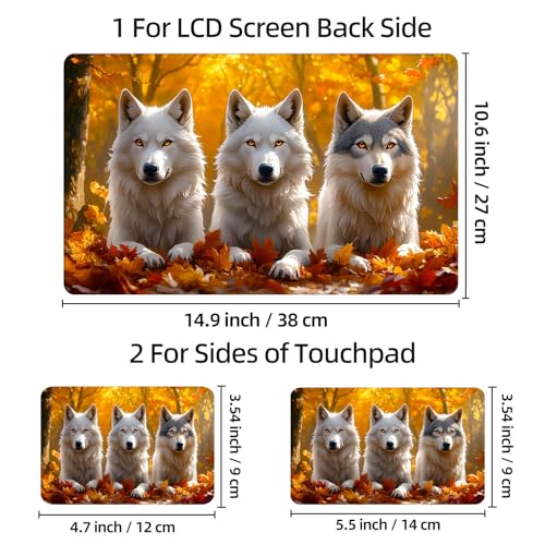 Universal Laptop Skin Sticker Decal, 12"-15.6" Aesthetic Vinyl Wrap, Autumn Wolves Waterproof Notebook Cover Art Protector for MacBook HP Dell Lenovo, Fits 13" 14" 15" 15.6" - color: Autumn Wolves