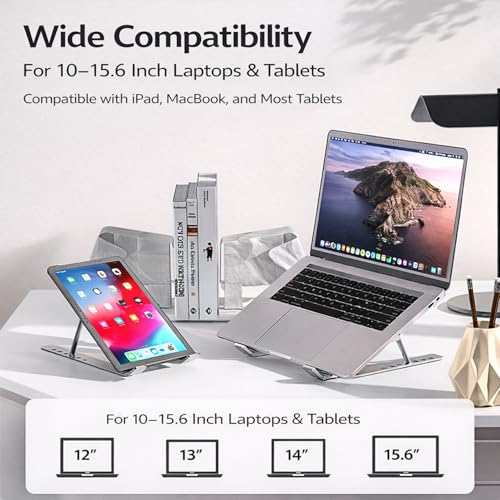 Portable Foldable Laptop Stand for Travel, Adjustable ABS Laptop Stand with Silicone Pads for 10–15.6 Inch Laptops (Black)