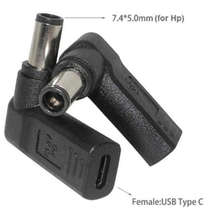 100W Type C Female to 7.4x5.0mm DC Adapter, USB C to 7.4mmX5.0mm 19.5V Adapter Made for HP Spectre, Envy, EliteBook, Chromebook Series - style: 7.4x5.0mm for HP
