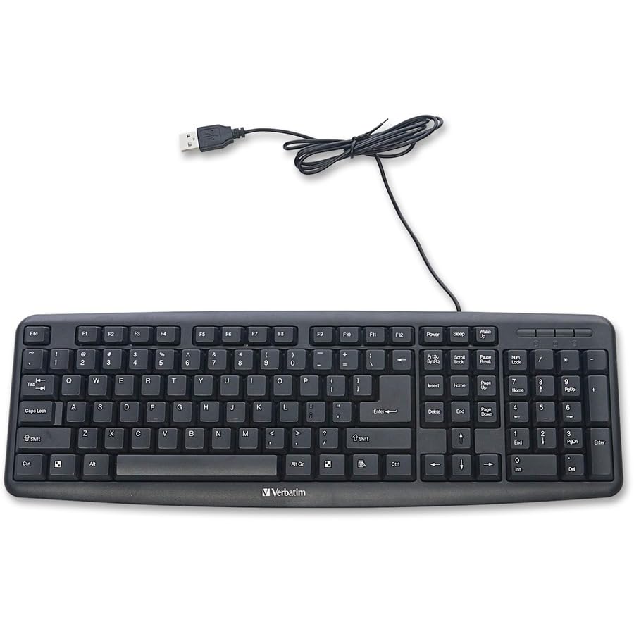 Verbatim Slimline Wired Keyboard USB Plug-and-Play Numeric Keypad Adjustable Tilt Legs Corded Full-Size Computer Keyboard Compatible with PC, Laptop - Frustration Free Packaging Black 99201 - style: Wired Keyboard