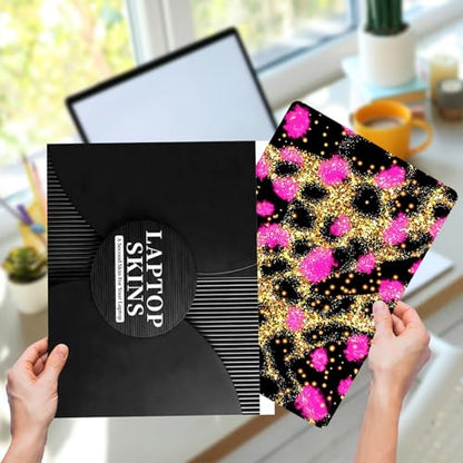 Laptop Skin Sticker for 12.1”-15.6“ Laptops (Fits 13”, 13.3”, 14”, 15”, 15.4”) | Protective Universal Reusable Vinyl Art Decal Cover | Waterproof & Scratch-Resistant-Gold Pink Leopard Print - color: Gold Pink Leopard Print