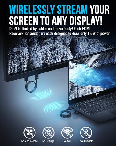 SABRENT Wireless HDMI Transmitter & Receiver, 1080p, 100ft (DA-H1R1) | 1080p@60Hz; plug and play; no Wi-Fi needed; stream PC/laptop to TV or projector; 30m - style: Wireless HDMI adapter