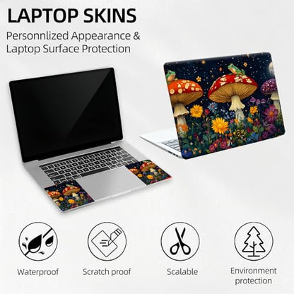Frogs On Mushrooms Night Universal Laptop Skin Sticker 3PCS, Protective Decal Trim-to-Fit 11.6" 13.3" 14" 15.6" Laptop Vinyl Cover, Removable Anti-Scratch Computer Decal Protector - color: Frogs On Mushrooms Night