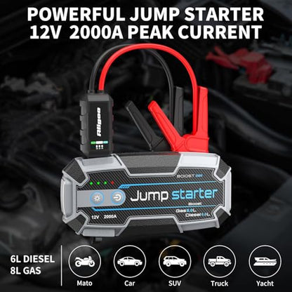 2000A Battery Jumper PD100W Fast Charging Portable Power Bank IP67 Waterproof Jump Box for Car,Exclusive Magnetic Hook, 4 Mode LED Flashlight,12V Portable Battery Booster for Cars Trucks SUV