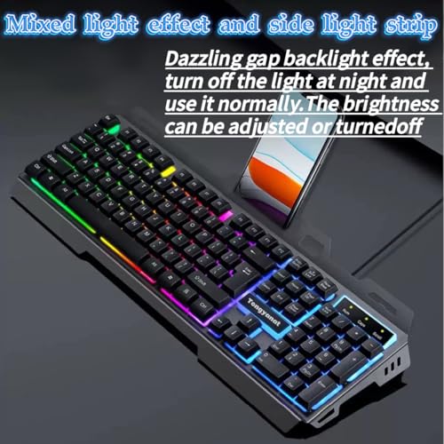 Tongyangat Wired RGB Gaming Keyboard, 2.4G Rechargeable Mechanical Feel Keyboard with Rainbow Backlight, Ergonomic PC Keyboard, Compatible with Windows, Mac, Laptop, Desktop, Computer (Black) - color: K75-Black