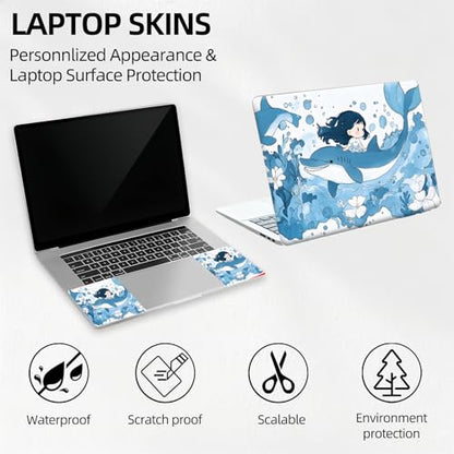 Ocean Fairy Whale Universal Laptop Skin Sticker 3PCS, Protective Decal Trim-to-Fit 11.6" 13.3" 14" 15.6" Laptop Vinyl Cover, Removable Anti-Scratch Computer Decal Protector - color: Ocean Fairy Whale