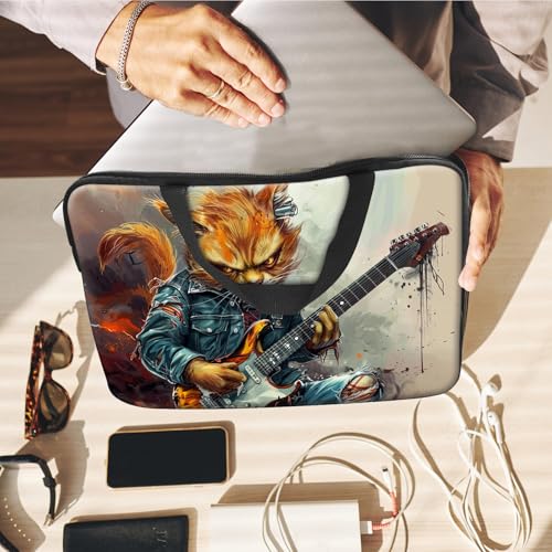 14" 15" Laptop Handle Bag Computer Bag,14.2" 15.4 inch Pouch Holder Notebook Sleeve Cover Compatible for Dell,Lenovo,Toshiba HP, Asus Notebook Messenger Briefcase-Cat Playing Guitar - color: Cat Playing Guitar