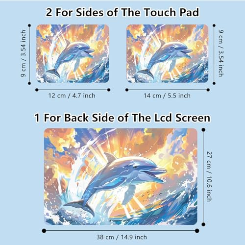 Universal Laptop Skin Sticker with 2 Wrist Pad Skins, Waterproof Scratch Resistant Vinyl Laptop Cover Decal, Cut to Fit for 11–15.6 Inch MacBook HP Dell Lenovo, Dolphin - color: Dolphin