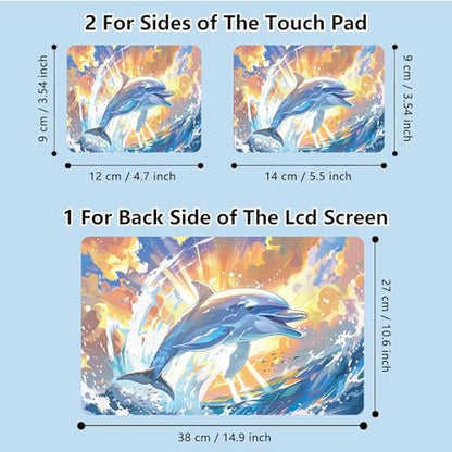 Universal Laptop Skin Sticker with 2 Wrist Pad Skins, Waterproof Scratch Resistant Vinyl Laptop Cover Decal, Cut to Fit for 11–15.6 Inch MacBook HP Dell Lenovo, Dolphin - color: Dolphin