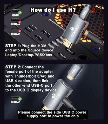HDMI to USB C Adapter 4K60Hz, Unidirectional HDMI Male to USB C Female for Portable Monitor, AR Glasses XREAL One/Air 2 Pro/VITURE Pro/Rokid, PS4/5, Xbox, Switch, ROG Ally, Steam Deck-1Pack