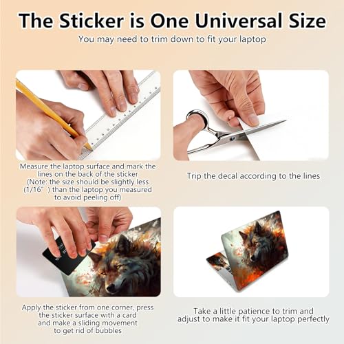 Laptop Skin Sticker Decal 15.6 Inch,12 13 13.3 14 15 15.6 in Laptop Netbook Skins for Notebook,Art Decal Removable Waterproof Scratch Resistant,Universal Vinyl Cover,Cool Fire Wolf - color: Cool Fire Wolf
