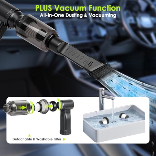 Electric Compressed Air Duster, 300,000RPM Cordless Air Blower for Dust Removal, Duster/Vacuum 2-in-1 with 10 Speeds, 20000mAh Rechargeable & 5 Nozzles Dust Blower for PC, Keyboard, Car, Outdoor