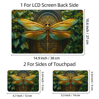 Universal Laptop Skin Sticker Decal, 12"-15.6" Aesthetic Vinyl Wrap, Golden Dragonfly Art Waterproof Notebook Cover Art Protector for MacBook HP Dell Lenovo, Fits 13" 14" 15" 15.6" - color: Golden Dragonfly Art