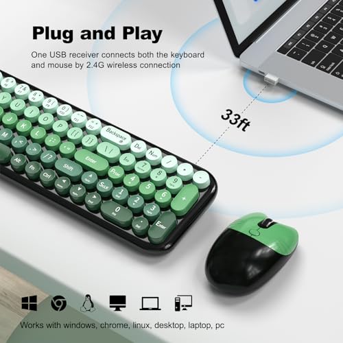 MOFII Wireless Keyboard and Mouse Combo, Full Size 2.4G Retro Round Computer Keyboard and Mouse Set, Plug and Play, for Windows, Computer, Desktop, PC, Notebook - (Green Gradient) - color: Green Gradient