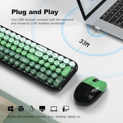 MOFII Wireless Keyboard and Mouse Combo, Full Size 2.4G Retro Round Computer Keyboard and Mouse Set, Plug and Play, for Windows, Computer, Desktop, PC, Notebook - (Green Gradient) - color: Green Gradient