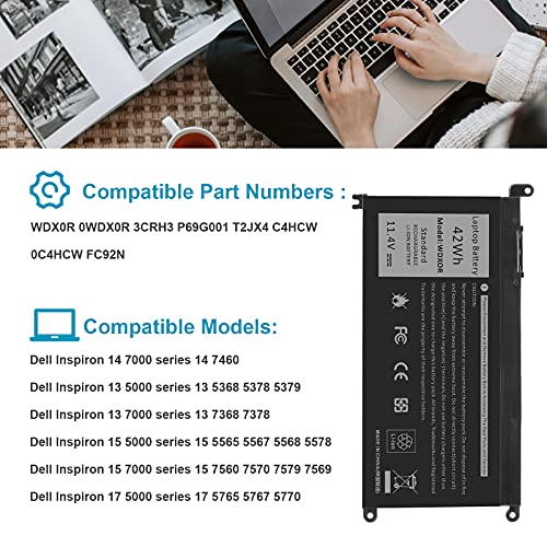 Fancy Buying 42Wh WDX0R Laptop Battery for dell Inspiron 15 5565 5567 5568 5578 7560 7570 7579 7569, 13 5368 5378 5379 7368 7378, 17 5000 5765 5767 5770, 14 7460 Fits 3CRH3 T2JX4 FC92N CYMGM - size: 11.13*2.15*0.77inch