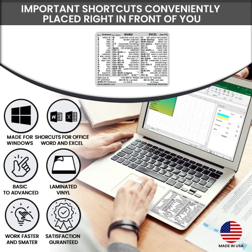 SYNERLOGIC Microsoft Word/Excel (for Windows) Reference Guide Keyboard Shortcut Sticker, Laminated, No-Residue Vinyl (White/Small) - color: White
